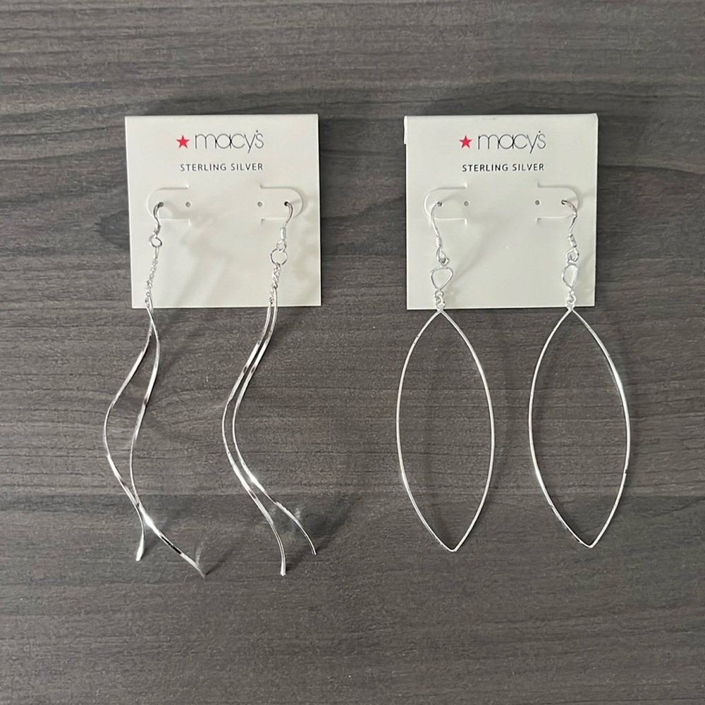 Two Pairs of Macy’s Sterling Silver Long Dangle Earrings